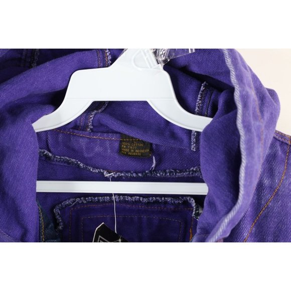 NOS Vintage 90s Streetwear Mens Large Color Block Hooded Denim Trucker Jacket - Picture 5 of 10